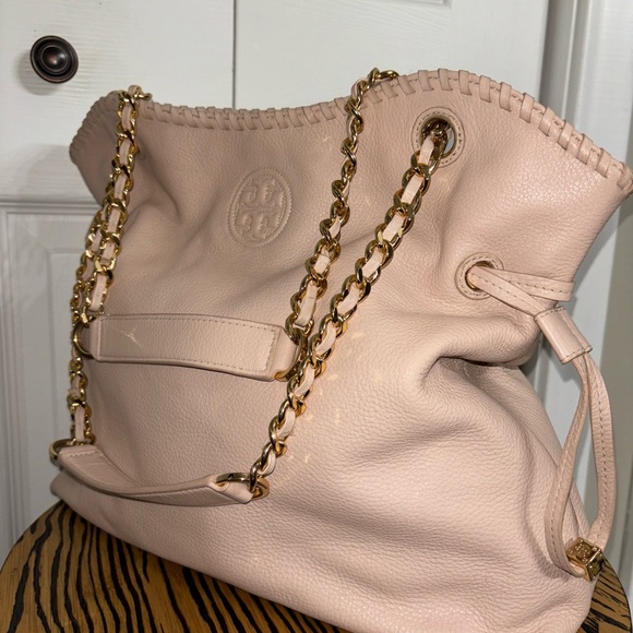 Tory Burch pale pink blush slouchy Marion pebbled leather large tote bag handbag - Picture 3 of 16